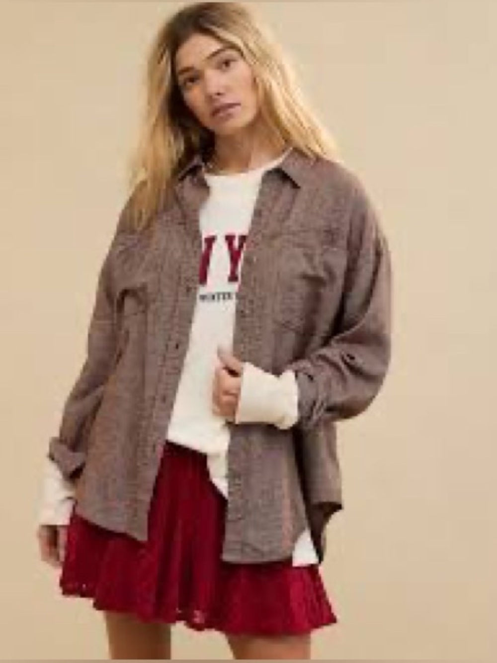 aerie Brown Plaid Button-Up Shirt